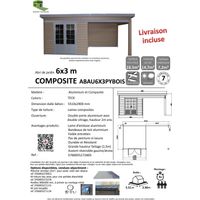 Green Outside – Abri de jardin composite 18,5m² coloris teck – Pool house avec toit plat – Résistant aux intempéries et imputrescible – Double porte avec vitrage