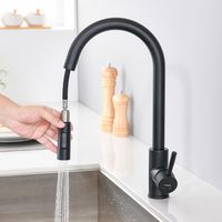 Robinet de Cuisine LONHEO - Noir mat - Douchette Extractible - Rotatif à 360 ° - Acier Inoxydable - Mitigeur d'Évier - 2 Fonctions Mélangeur