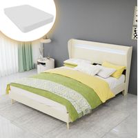 Bett modern gepolstert beige 140x200 cm mit verstellbarem Kopfteil und LED-Beleuchtung, Metallgestell