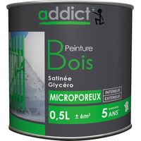 Peinture microporeuse satinée 0,5 L – Gris anthracite – Pour bois dur et résineux – Imperméable aux eaux de ruissellement – Addict