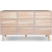Ahd Amazing Home Design – Commode enfant en bois massif 9 tiroirs 120x40x72cm – Design scandinave intemporel – Rails en métal pour coulissement facile