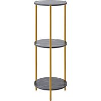 Tall Table with 3 Tiers, Round End Table Sofa Side Table, 90cm Plant Stand Indoor Plant Holder, with Black Marble Texture (Black)