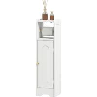 Porta carta igienica in legno con armadietto, ripiano regolabile, 21x20x79 cm, Bianco