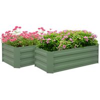 Juego de 2 jardineras elevadas, dimensiones 100 cm de largo x 50 cm de ancho x 30 cm de alto - chapa de acero corrugado verde