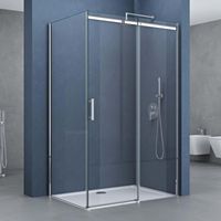 doporro Cabine de douche transparent 80x140 avec bac à douche paroi de douche avec porte coulissante pare douche rectangulaire en angle 80x140x195cm montage réversible Ravenna18