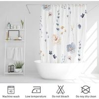Watercolor Floral Shower Curtain, Flowers Print Minimalist Bathroom Curtain, Machine Washable Spring Modern Shower Curtains, Waterproof Fabric Shower Curtain Set with Hooks, 72 x 72, Blue