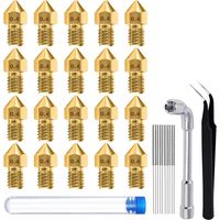 Lot de 20 buses d'imprimante 3D MK8 de 0,4 mm, têtes d'impression en laiton avec outil de nettoyage, 1 clé à douille et 1 pince à épiler.