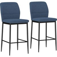 Set de 2 Taburetes Altos con Tapizado Aterciopelado y Patas de Acero para Cocina Comedor Barra 41x52x97 cm Azul