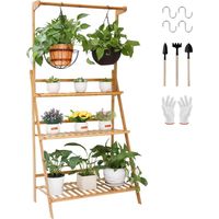 Scaffale Portafiori Porta Piante a 3 Ripiani in bambu Pieghevole 70cm con Barra appendere le piante
