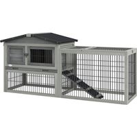 Cage pour petits animaux avec enclos extérieur, habitat pour cochons d'Inde, enclos de liberté, gris