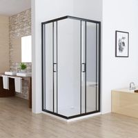 LISA Duschkabine Eckeinstieg 80x80 90x90 100x100cm Doppel Schiebetür rollen, 5mm ESG Sicherheitsglas, Schiebetüren Glas komplett Dusche Silber Höhe 185cm, Schwarz 100x100cm
