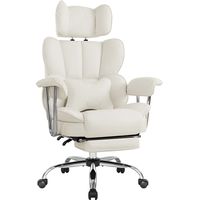 IWMH Chaise de Bureau à Dossier Grand avec Coussin Lombaire, Chaise de Direction avec Repose-Pieds Extensible et Accoudoirs, Fauteuil Ergonomique avec Appui-tête Réglable en Hauteur - PU - Blanc