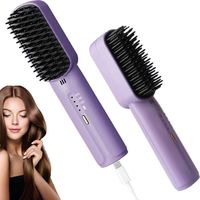 Brosse à lisser les cheveux sans fil, mini peigne portable pour femmes avec 3 niveaux de chauffage, brosse rechargeable pour lisser les cheveux chauds pour barbe - violet (violet)
