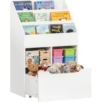 Kids Bookshelf, Toy Organiser, with Storage Drawer, Wheels - White