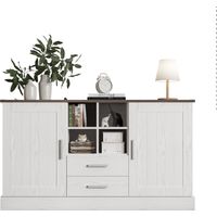 Sideboard 140 x 40 x 79,5 cm, weiße und braune Holzmaserung – 2 Türen, 2 Schubladen