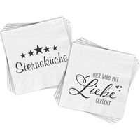 Servietten 80 Stück mit 2 verschiedenen Motiven - Sterneküche - Tischdeko Papierservietten 2er Set mit Spruch