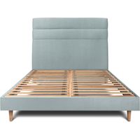 Lit 140x190cm avec tête de lit lignes velours et sommier kit Gris bleuté - Hauteur totale : 29cm