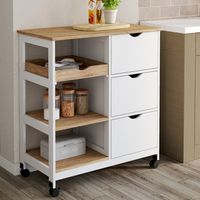 Aparador de cocina MUNA 3 cestas + 1 bandeja extraíble efecto blanco y haya L.76 cm