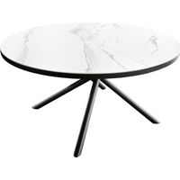 Tavolo da pranzo rotondo allungabile OPHIRA 120-160 cm – Ceramica effetto marmo bianco e metallo nero