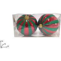PALLE TONDE 15CM 2PZ ROSSO GLITTER VERDE IN BOX PVC DI DUEESSE CHRISTMAS