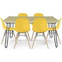 Tischset Hairpin (90x150 cm) + 6 Essstühle Nordische Skögur Gelb