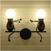 Applique da parete doppia piccola gente stretta di mano in ferro, semplice lampada da parete per bambola di moda 2 lampade da uomo per soggiorno camera da letto per bambini creativo - nero