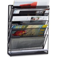 Relaxdays – Porte-revues mural 6 casiers A4 – Métal noir – Dimensions HxlxP: 40 x 32 x 10 cm – Support mural moderne pour magazines et brochures