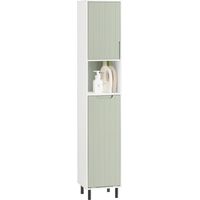 Sobuy – Meuble de rangement de salle de bain – Armoire colonne BZR137GR – Compartiment ouvert, étagères réglables – Dimensions 31x30x167 cm – Vert et blanc