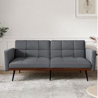 Multifunktionales 2-Sitzer Klappsofa mit 5-fach verstellbarer Rückenlehne und festen Armlehnen, graues Leinen