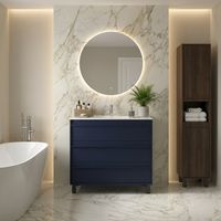 Mobile Bagno a Terra 80 cm con Lavabo in Ceramica e 3 Cassetti Blu Satinato – Urban