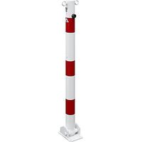 Poste barrera Ø 60 mm blanco y rojo plegable con cilindro