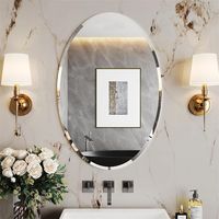 Espejo de Baño de Pared Biselado Decorativo sin Marco, Espejo Minimalista Ovalado de Vidrio Plateado para Comedor Salón Entrada Pasillo, 50x70 cm