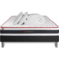 Komplettpaket Bett - Matratze 140x200 cm + Boxspringbett mit Lattenrost (im Set) + 2 Kopfkissen + Bettdecke - Energy