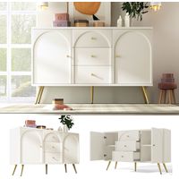 Kommode mit 2 Türen und 3 Schubladen, Weiß Türkommoden mit Schubkasten, Verstellbare Ablage, für Wohnzimmer Schlafzimmer, Creme-Weiß-H84/B140/T40 cm