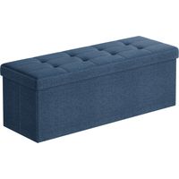 Songmics – Banc de rangement pliable 38 x 110 x 38 cm – Repose-pieds avec capacité 300 kg – Tissu façon lin bleu foncé – Coffre de rangement pour salon et chambre
