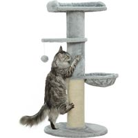 Arbre à chat gris clair 103,5 cm avec griffoir, hamac, plateforme, poteau en sisal épais et boule suspendue, accessoire design sobre pour intérieur pratique et confortable