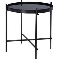 WOMO-DESIGN Mesa de Centro Ø43x45 cm Negro con Tapa de Cristal Insertada y Marco de Metal Tablero Redondo Decorativa Mesita Auxiliar Elegante Robusta para Tomar Café y Té para Salón