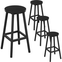 Lot de 4 Tabourets de Bar Klihome - Siège Rond en Bois d'Ingénierie - Structure Métallique - Tabouret Fixe Haut - Chaise Haute Cuisine - Repose-Pieds - Noir