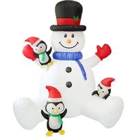 Bonhomme de neige gonflable géant de 2,1 m - Bonhomme de neige gonflable lumineux avec trois pingouins mignons - Décoration de Noël gonflable pour intérieur ou extérieur