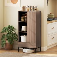 Buffet moderne pour salon avec porte, tiroir, étagère réglable et 3 compartiments ouverts, 60 x 34 x 121 cm, naturel