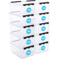SmartStore Scatole in plastica trasparente da 14 litri con coperchio, 10 pezzi, rinforzate, 10 anni, per alimenti, con chiusura a clip, impilabili e annidabili, senza BPA, 40 x 30 x 18 cm