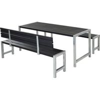 Plus Planken-Garnitur 3-teilig mit 1 Rückenlehne, schwarz Gartenmöbel-Set