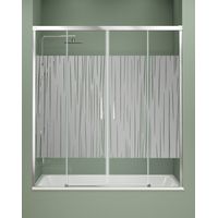Mampara Bañera Frontal 2 Puertas - 2 Fijos Corredera Cristal Templado 6mm Antical Serigrafía Perfil Cromo Brillo 170 cm (Adaptable 164-169cm)