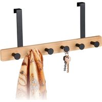 Relaxdays Over Door Hanger, 4 Hooks, Hanging Coat Rack for 2 cm Thickness, Bamboo & Metal, Clothes Storage, Brown/Black