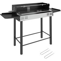 Barbecue à charbon à 3 niveaux avec étagères rabattables et rôtissoire, acier inoxydable, 118 x 32 x 90 cm, noir