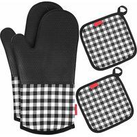 Heat Resistant Silicone Oven Gloves Non-Slip Oven Mitts + 2 Cotton Pot Holders for Kitchen Cooking B