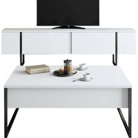 Wohnzimmer-Set Mornasco, Modular, Klappöffnung, 2 Fächer, Weiß