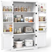 Costway – Armoire de cuisine blanche 139 cm – 5 étagères réglables – 4 portes – MDF – Rangement sécurisé avec protection anti-basculement