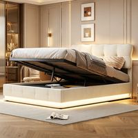 Lit adulte 140x190cm – Tissu velours – Lit coffre – Éclairage LED