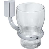 Perfetto 2 Zahnputzbecherhalter mit Glas (klar) mit Dekor ''Düne'', Messing massiv, PERF-GH2 chrom